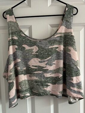 Cacique Intimates Cropped Pink Camouflage Pajama Top/Tank Top, Plus Size 3X
